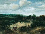 Jacob Koninck Landscape with huntsmen on a track before a village Germany oil painting artist